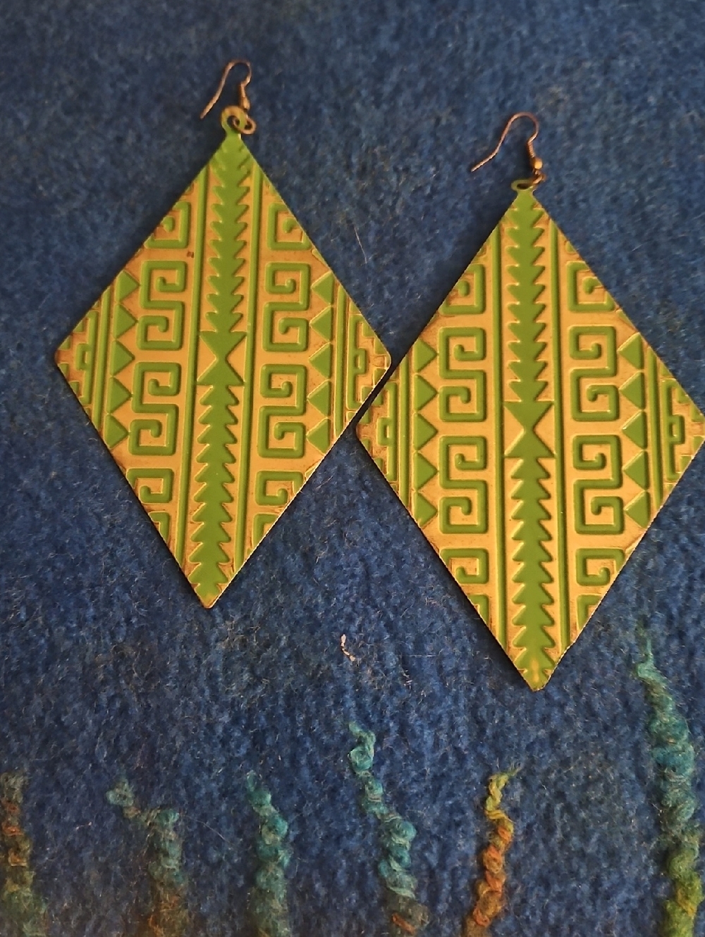 3 For $15 Green Geometric Diamond Drop Metal Earrings